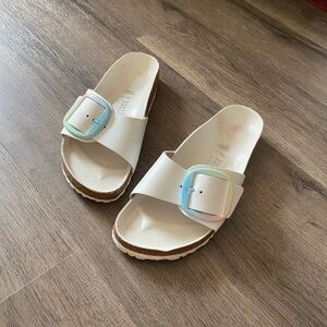White Birkenstock Madrid Big Buckle - Pastel Colored Buckle - Size 40